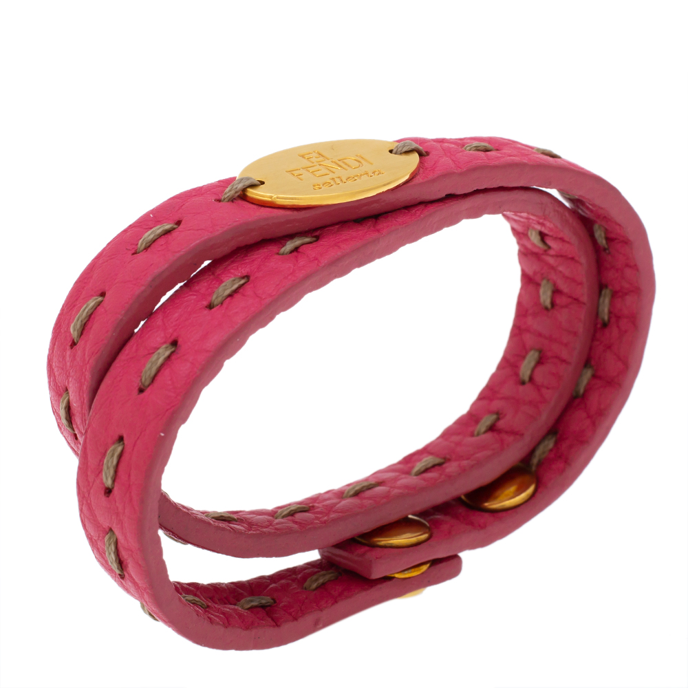

Fendi Pink Leather Selleria Double Wrap Bracelet