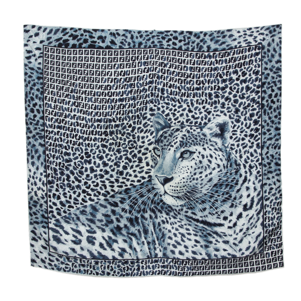 Click to view more detailed imagery on our partner's website Pre-owned Fendi Blue Leopard Print Silk Scarf