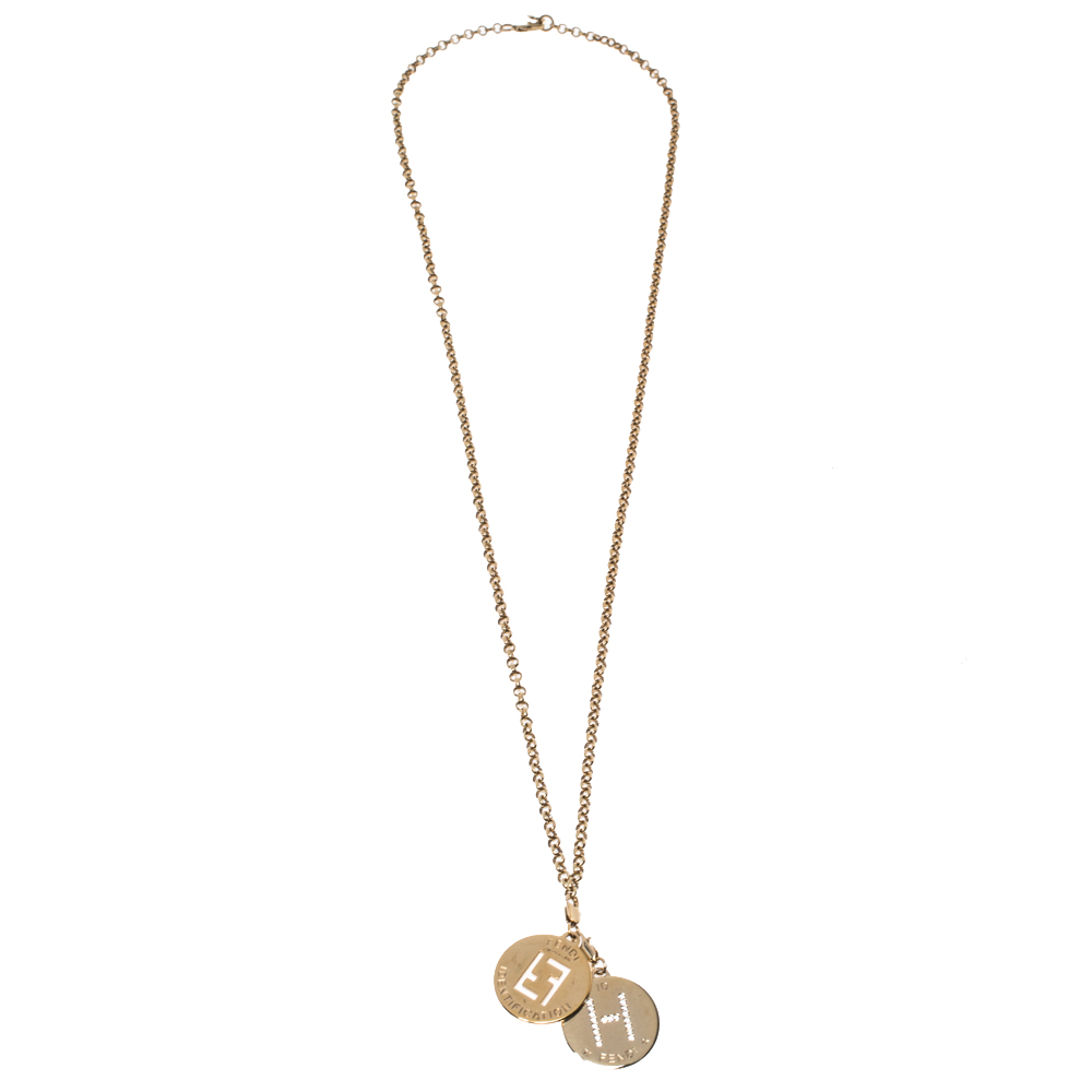 

Fendi Crystal Letter Charm & ID Tag Pendant Rolo Chain Necklace, Gold