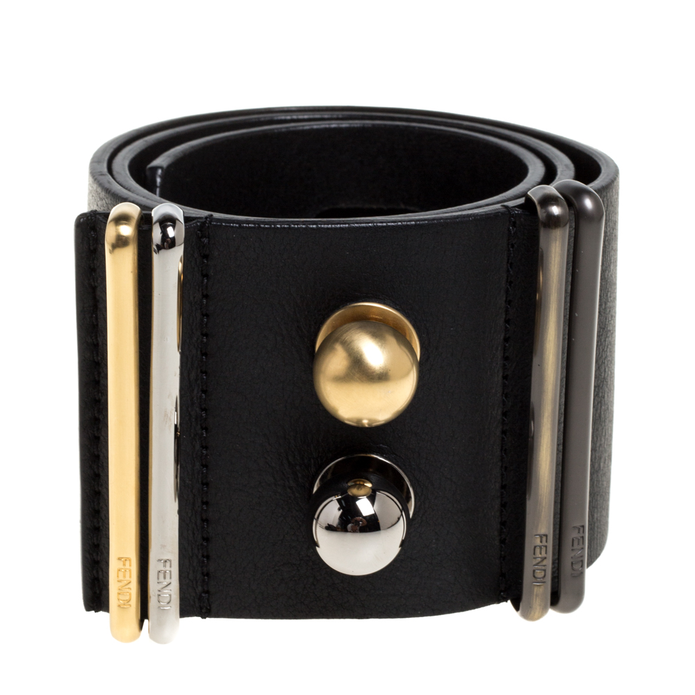 

Fendi Black Leather Metal Waist Belt