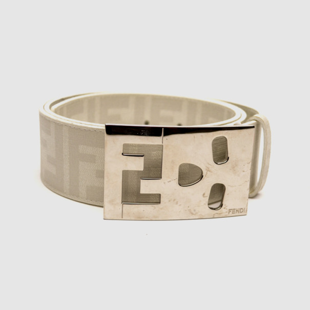 مملوكة مسبقًا Fendi White Monogram Leather Belt