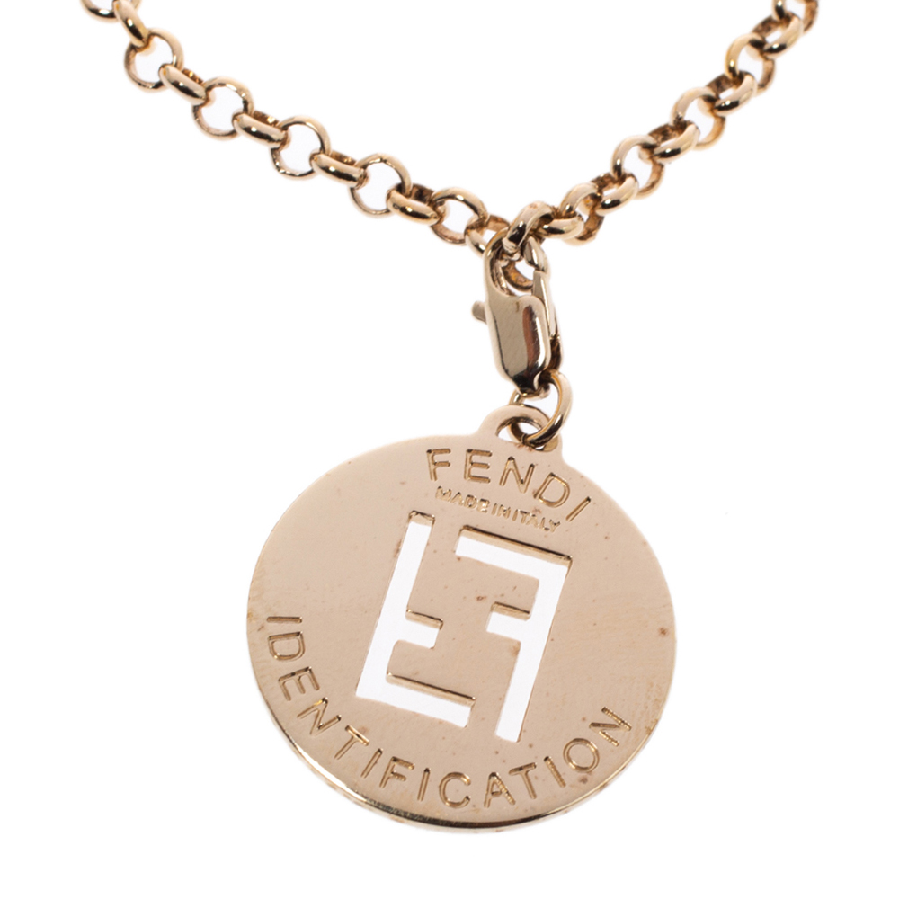 

Fendi Identification Gold Tone Charm Chain Link Bracelet