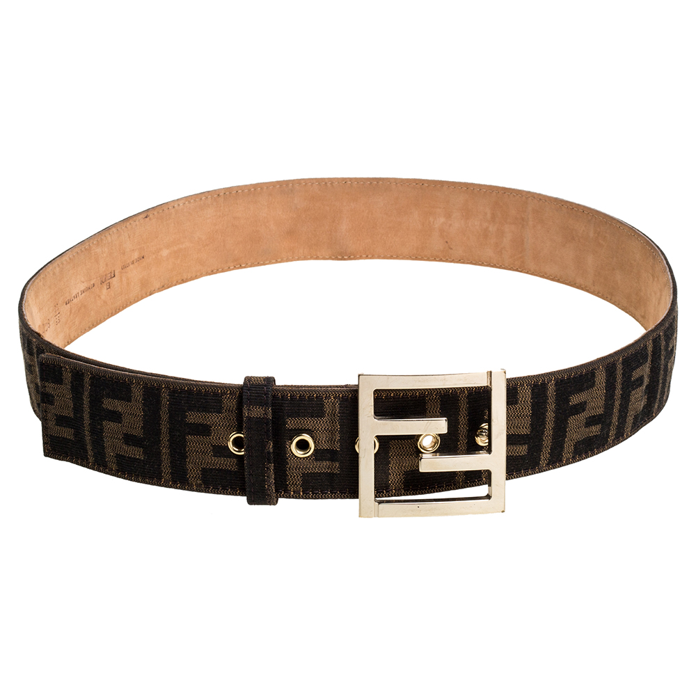 مملوكة مسبقًا Fendi Brown Zucca Canvas FF Logo Belt 95CM