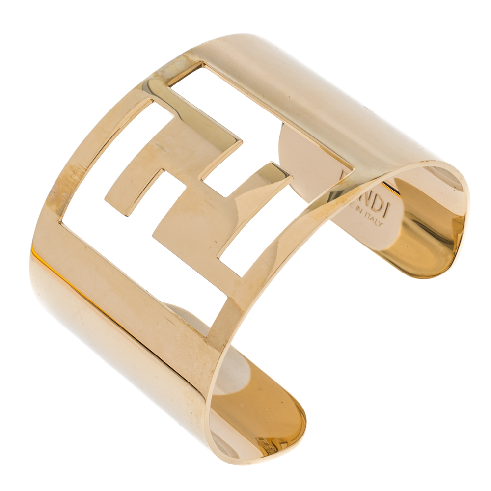 

Fendi Gold Tone Zucca Logo Cuff Bracelet