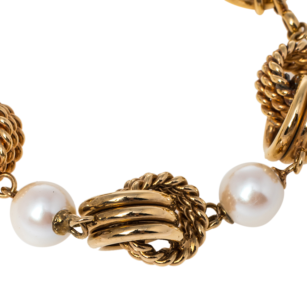 

Fendi Gold Tone Triple Layered Link Faux Pearl Bracelet