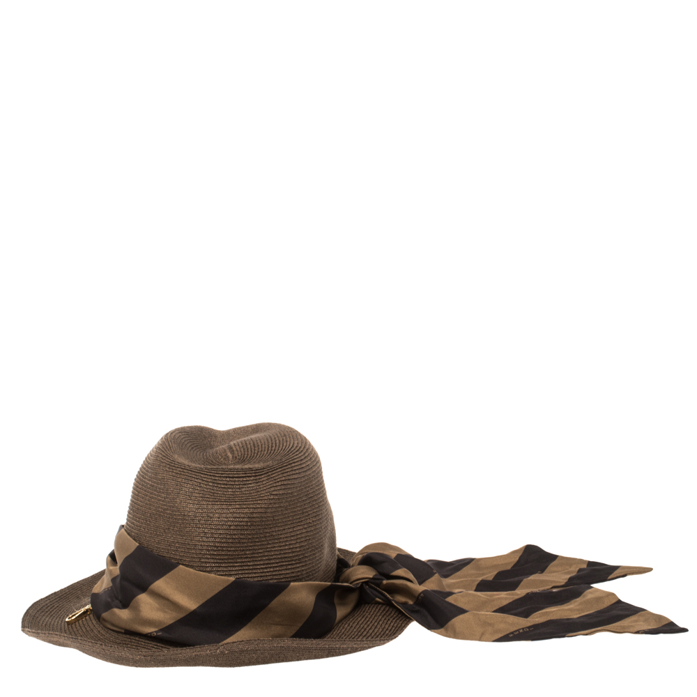 

Fendi Brown Paper Fibre Foldable Silk-Scarf Hat