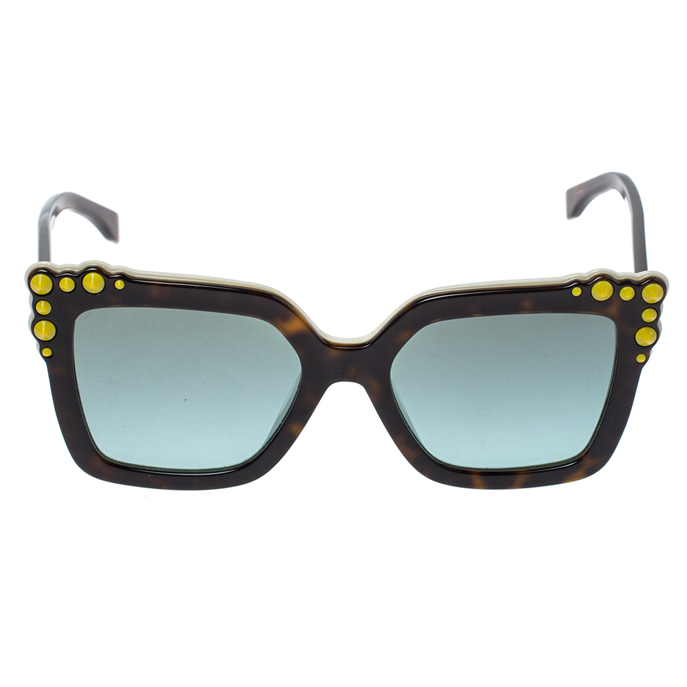 

Fendi Brown Tortoise Acetate Studded Square Frame Sunglasses