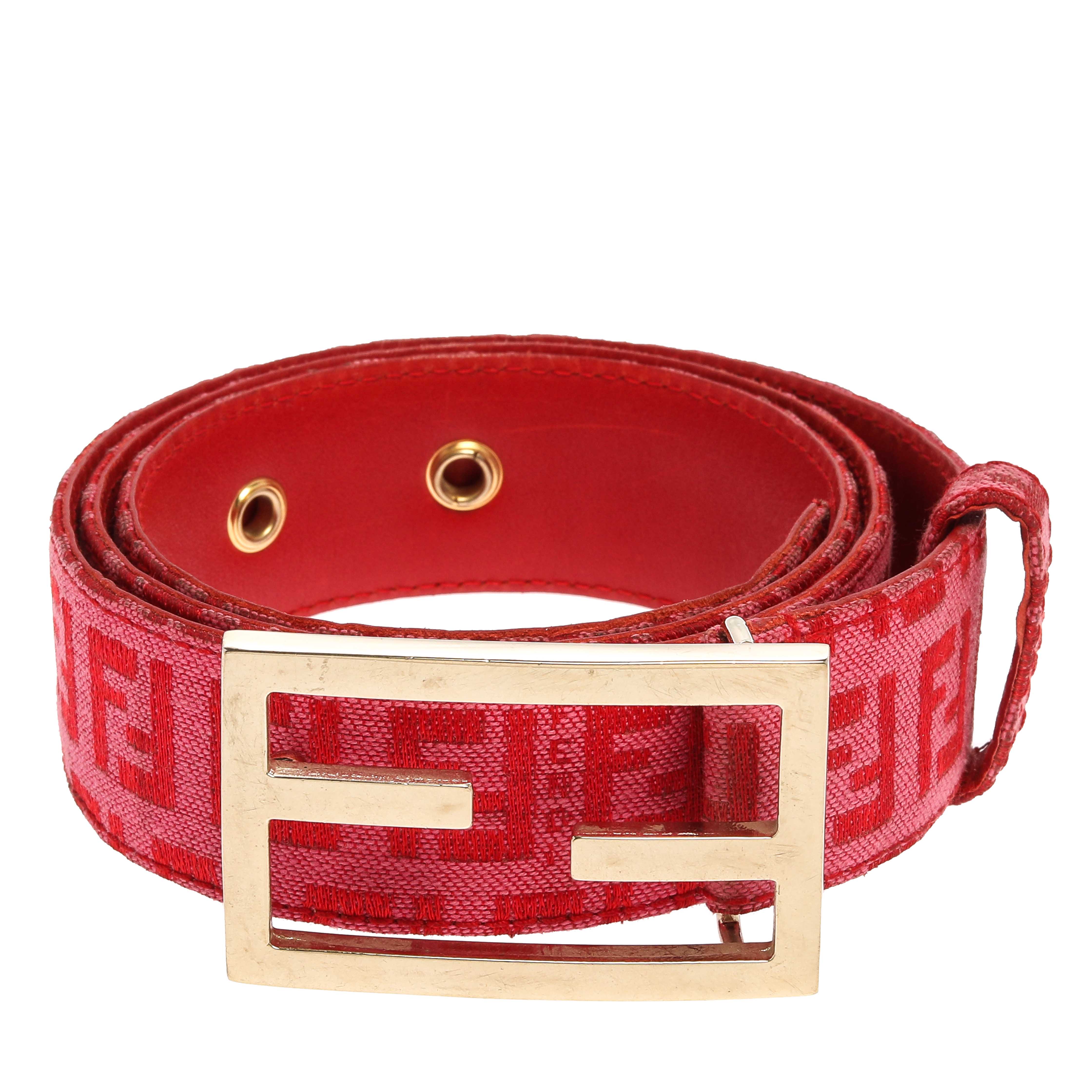 

Fendi Pink/Red Zucca Canvas FF Buckle Belt