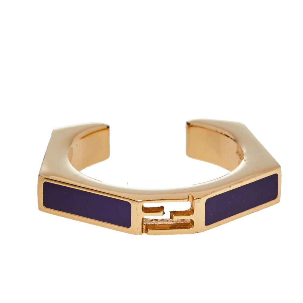 

Fendi Purple Gold Tone Baguette Ring Size