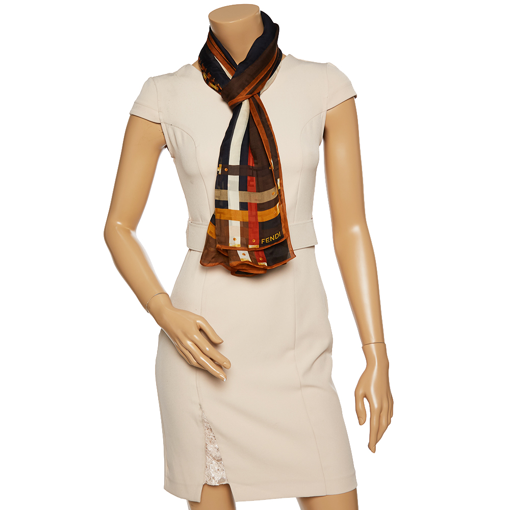 

Fendi Multicolor Chain Print Silk Scarf