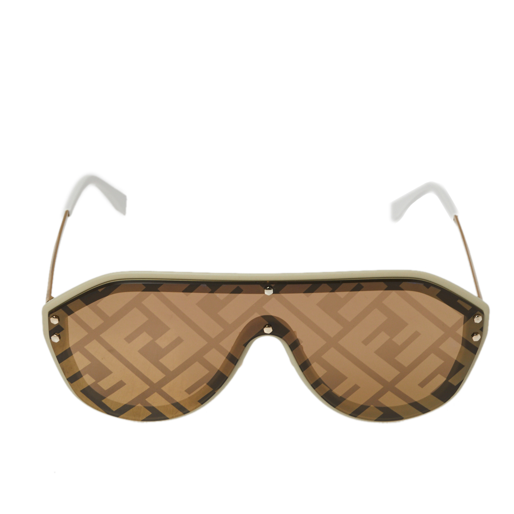 

Fendi Gold Tone/ Beige Mirrored Zucca FF M0039/G/S Fabulous Shield Sunglasses