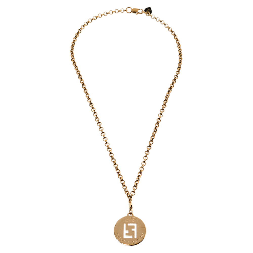 

Fendi Gold Tone Identification Pendant Necklace