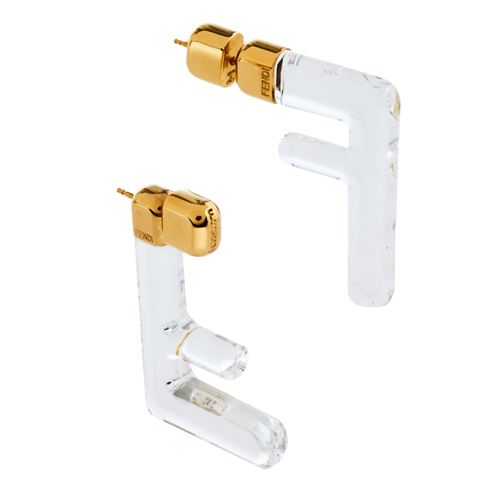 

Fendi Transparent Plexiglass Gold Tone FF Earrings