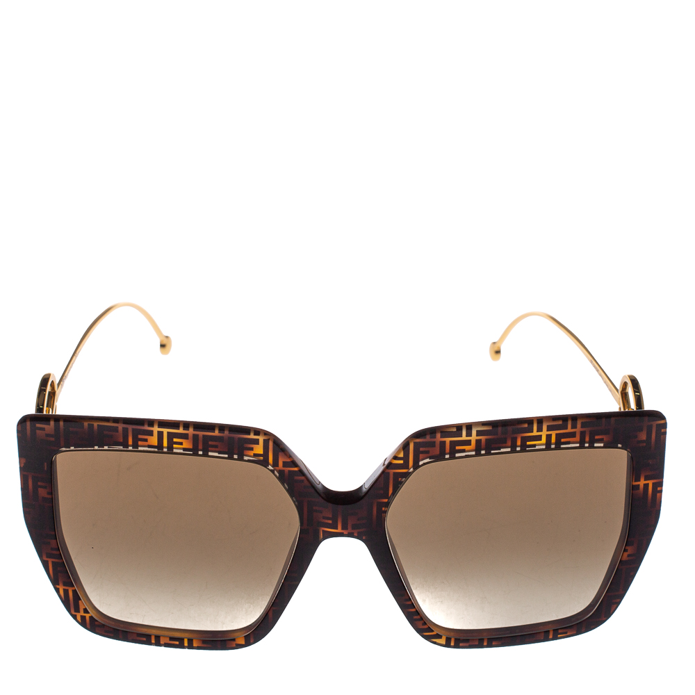 

Fendi Dark Havana / Brown Gradient FF0410/S Oversized Square Sunglasses