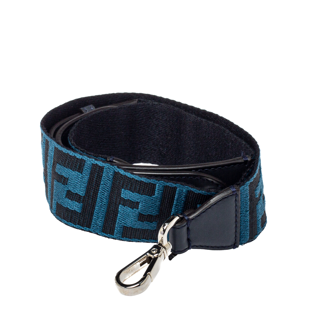 

Fendi Navy Blue Zucca Fabric and Leather Bag Strap, Black