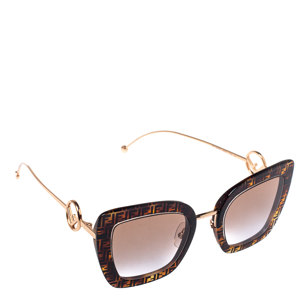Pre-owned Fendi Brown Zucca/ Brown Gradient Ff0408 Cat Eye Sunglasses
