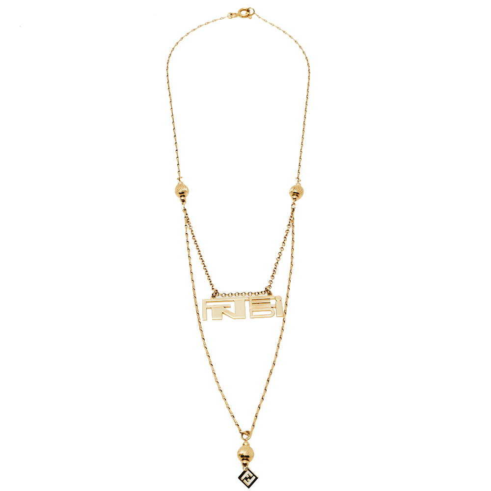 

Fendi Gold Tone Logo Pendant Layered Necklace