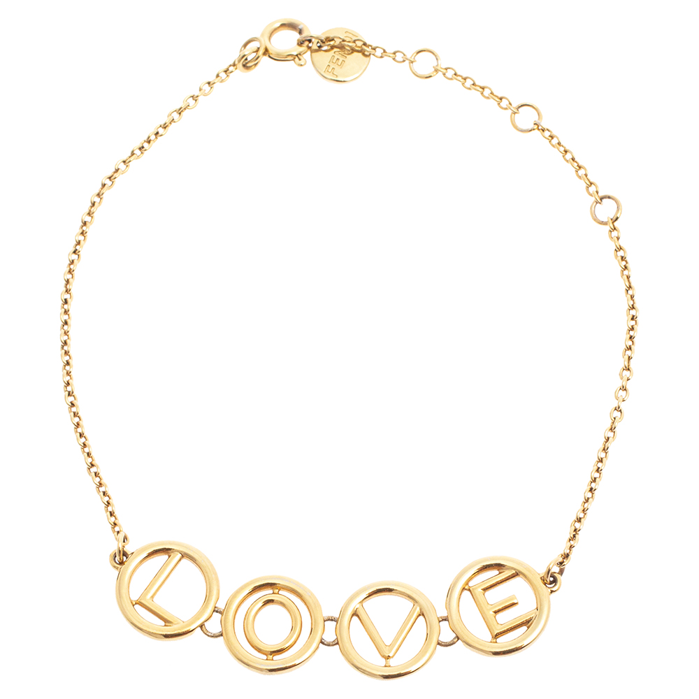 Pre-owned Fendi Gold Tone Love Charm Bracelet