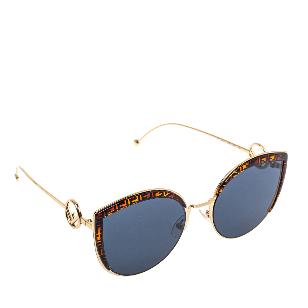 Pre-owned Fendi Brown Zucca/blue Ff 0290/s Cat-eye Sunglasses