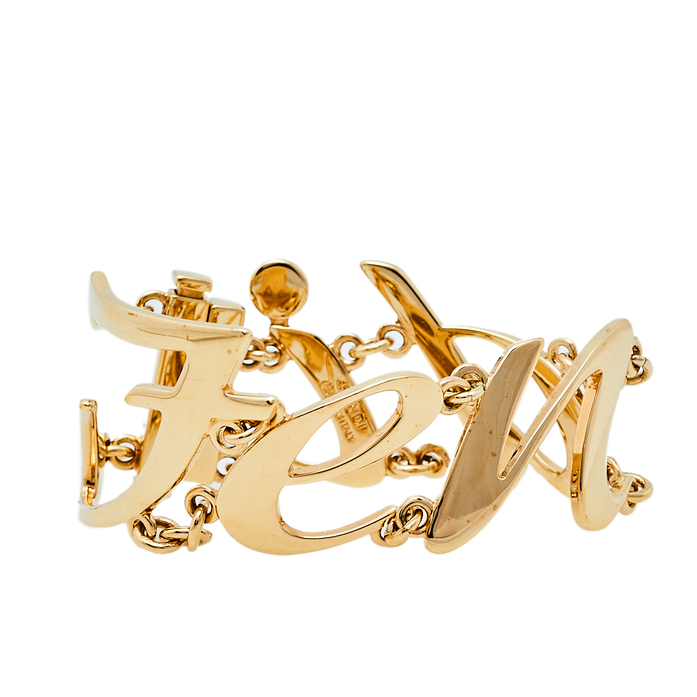 Pre-owned Fendi Gold Tone Signature Logo Clasp Bracelet