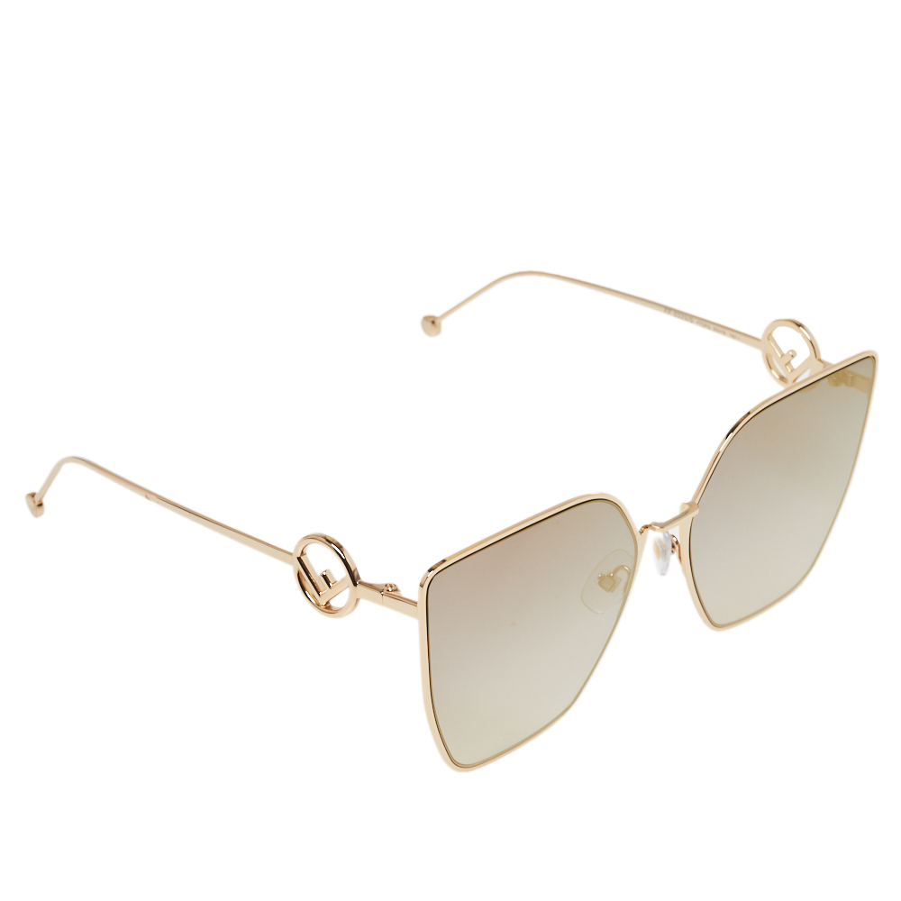 Pre-owned Fendi Gold Tone/ Gold Mirrored Ff 0323 Cat Eye Sunglasses