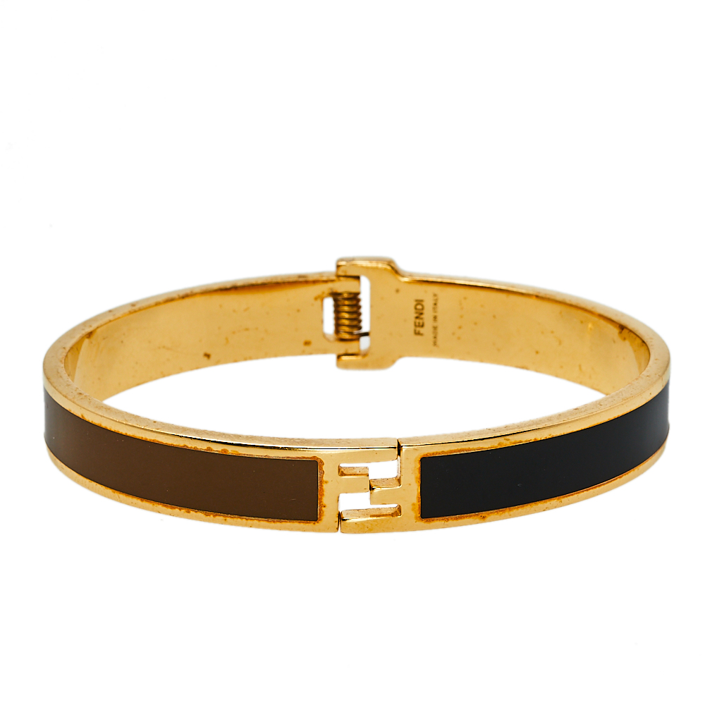 Pre-owned Fendi Sta Bicolor Enamel Gold Tone Bracelet S