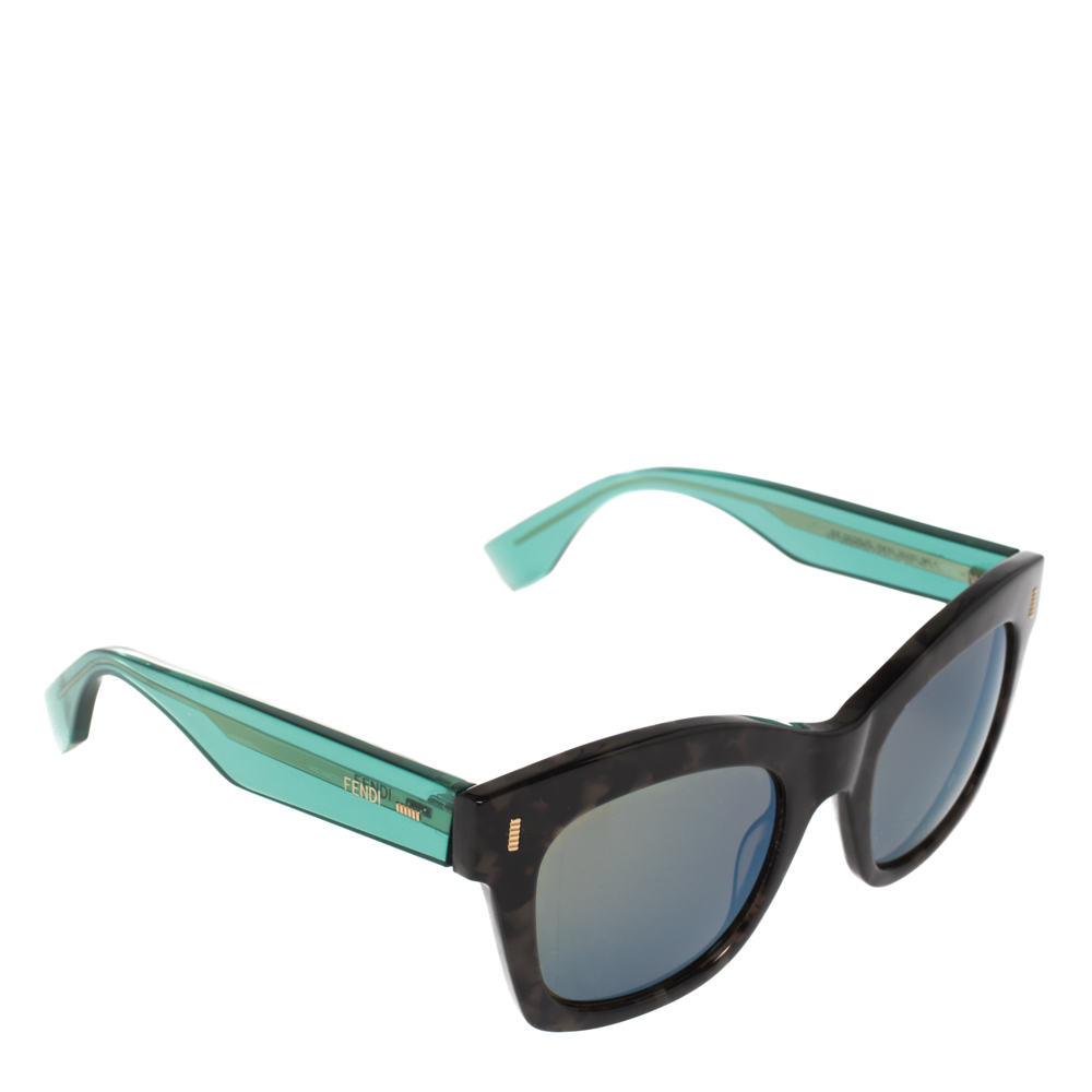 Pre-owned Fendi Havana & Green / Brown Ff 0025/s Square Sunglasses
