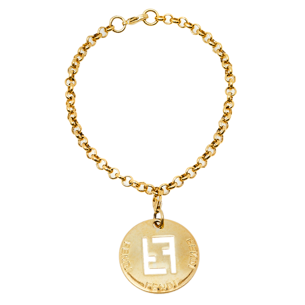 

Fendi Gold Tone Identification Pendant Charm Bracelet