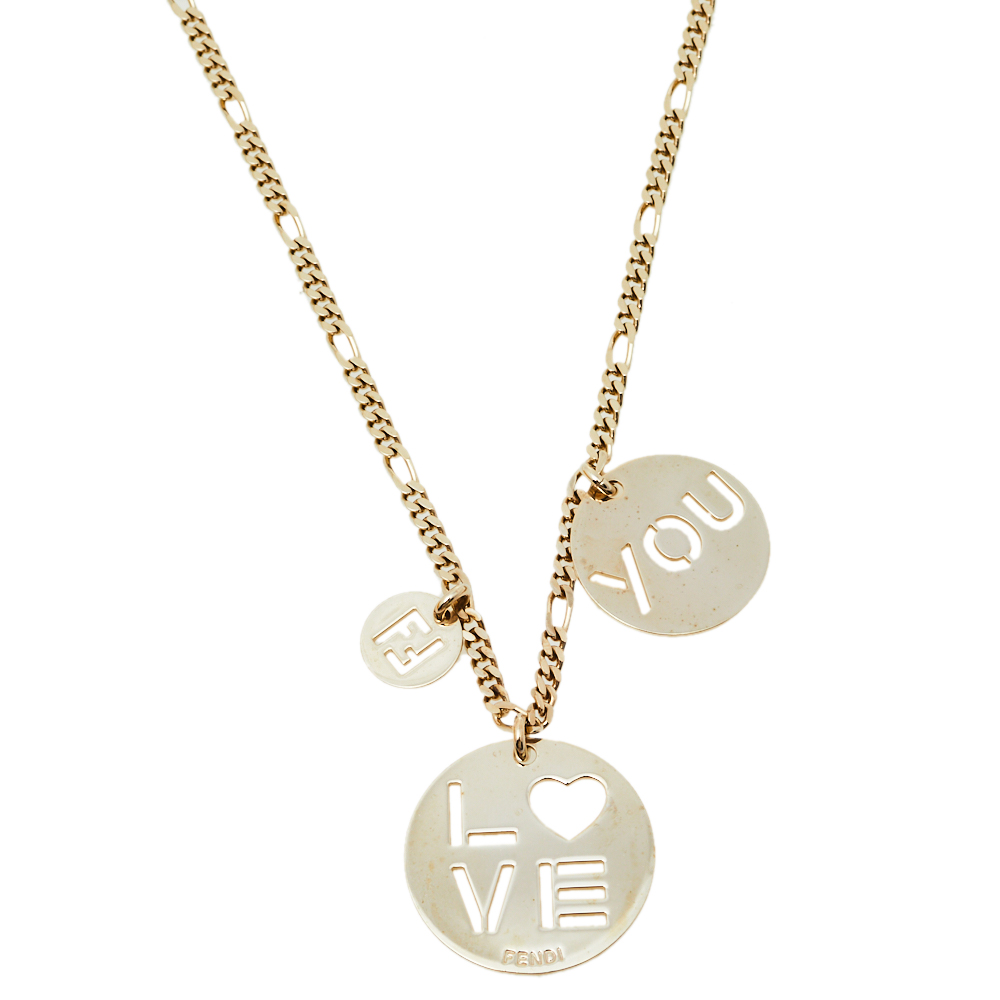 Pre-owned Fendi Pale Gold Tone Love You Pendant Necklace