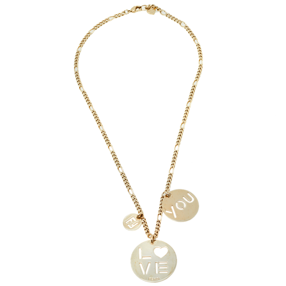 

Fendi Pale Gold Tone Love You Pendant Necklace
