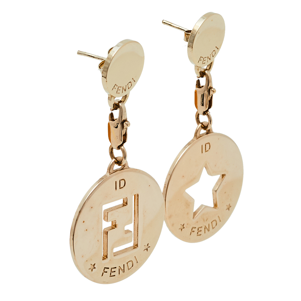 

Fendi Gold Tone Identification Star Cut Out Drop Earrings