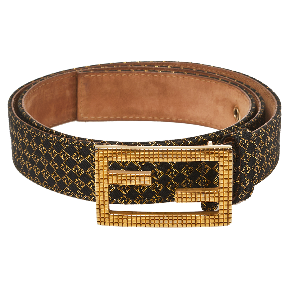 

Fendi Gold/Black Printed Fabric and Leather FF Buckle Belt