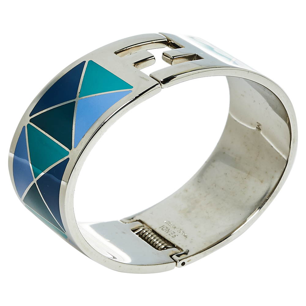 

Fendi Multicolor Geometric Enamel Fendista Cuff Bracelet, Blue