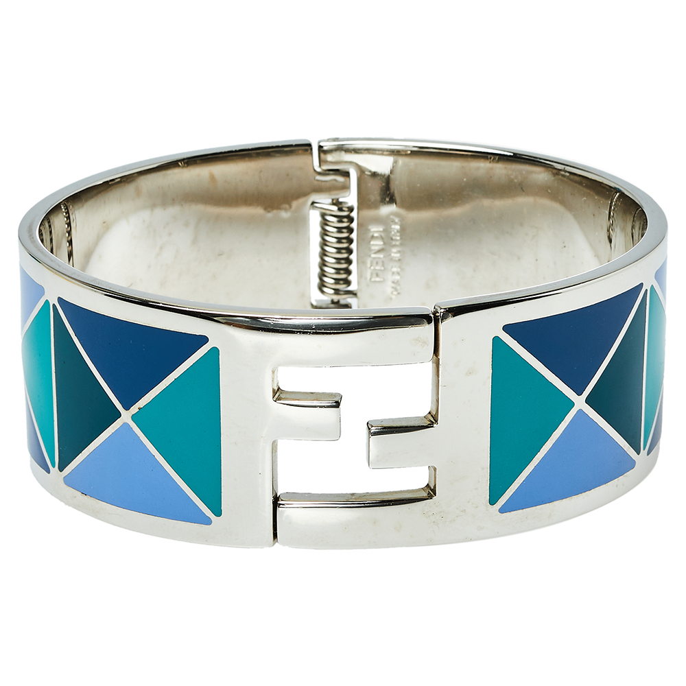 Pre-owned Fendi Sta Cuff Bracelet M In Blue