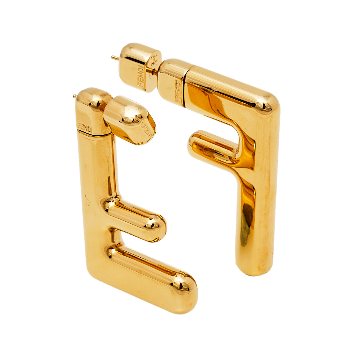 Pre-owned Fendi Gold Tone Small Ff Earrings