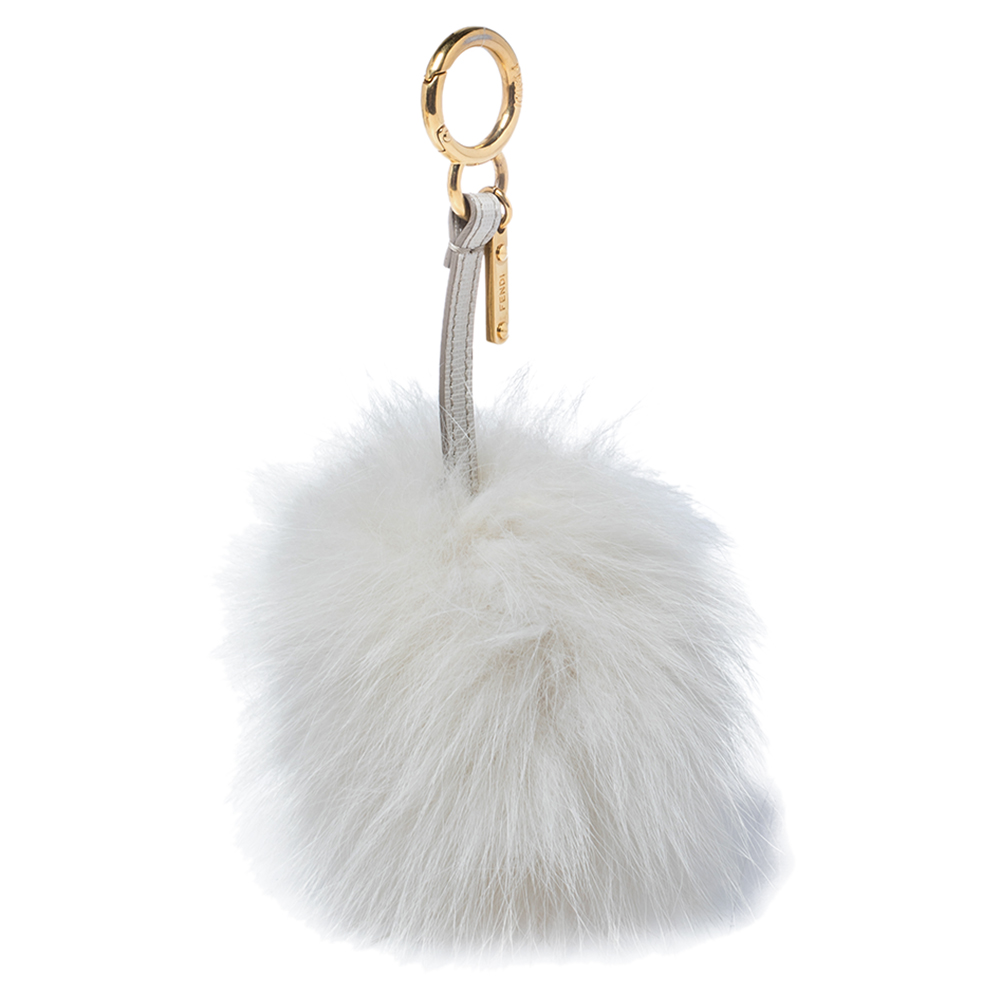 

Fendi Grey/Offwhite Fox Fur And Leather Pom Pom Bag Charm, White