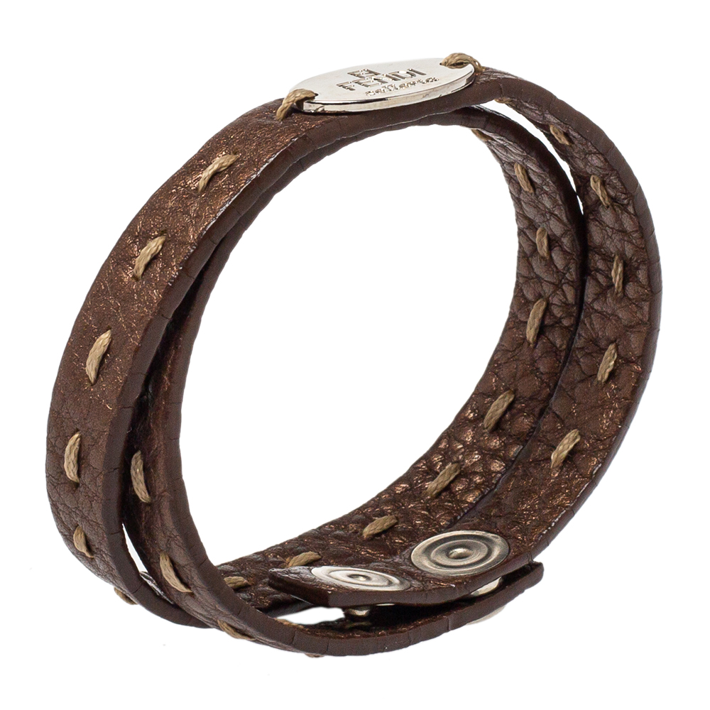 

Fendi Metallic Brown Selleria Leather Double Wrap Bracelet