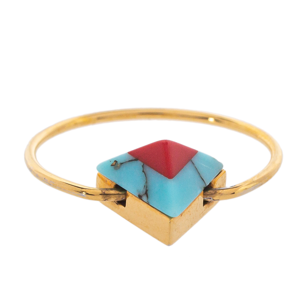 

Fendi Red/Blue Resin Rainbow Pyramid Gold Tone Ring