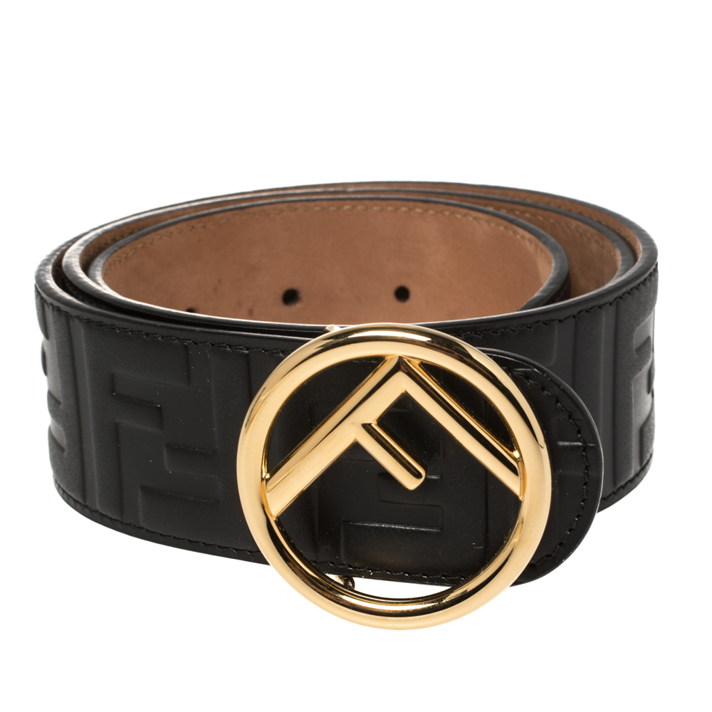 

Fendi Black Zucca Embossed Leather F Logo Belt