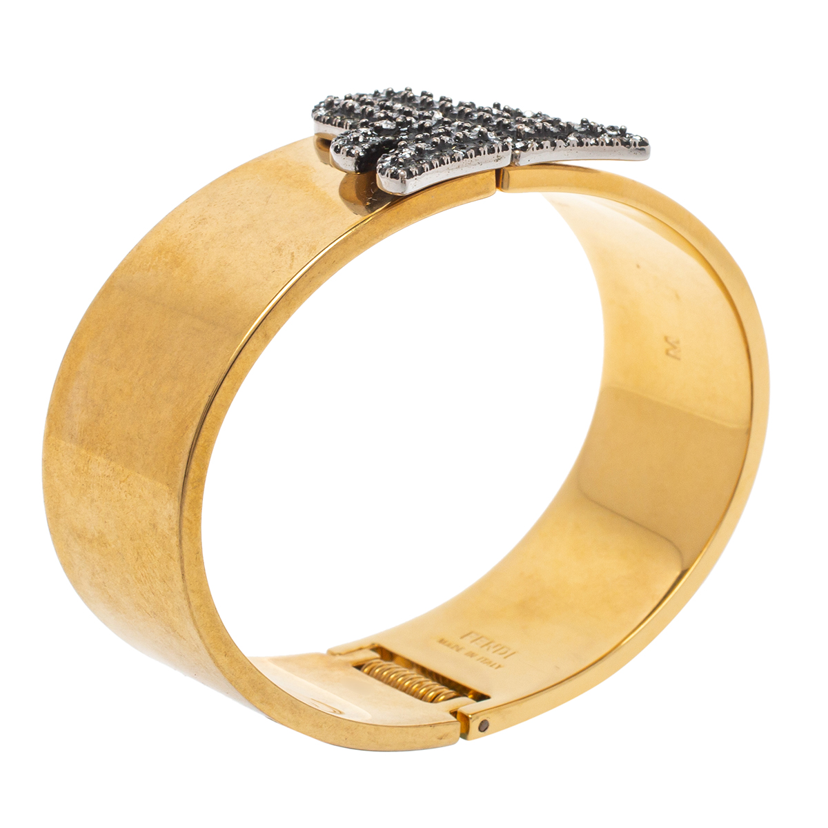 

Fendi Two Tone Crystal Embellished Freedom Cuff Bracelet, Gold