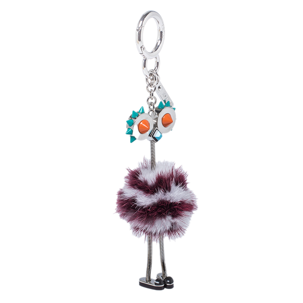 

Fendi White/Burgundy Mink Fur Ostrich Bag Charm