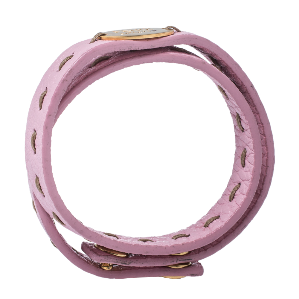 

Fendi Pink Selleria Leather Double Wrap Bracelet