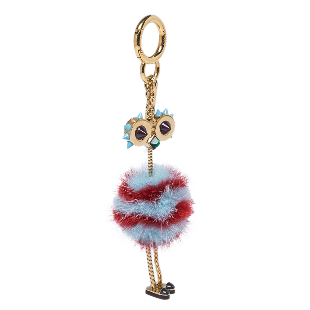 

Fendi Blue/Red Mink Fur Ostrich Bag Charm