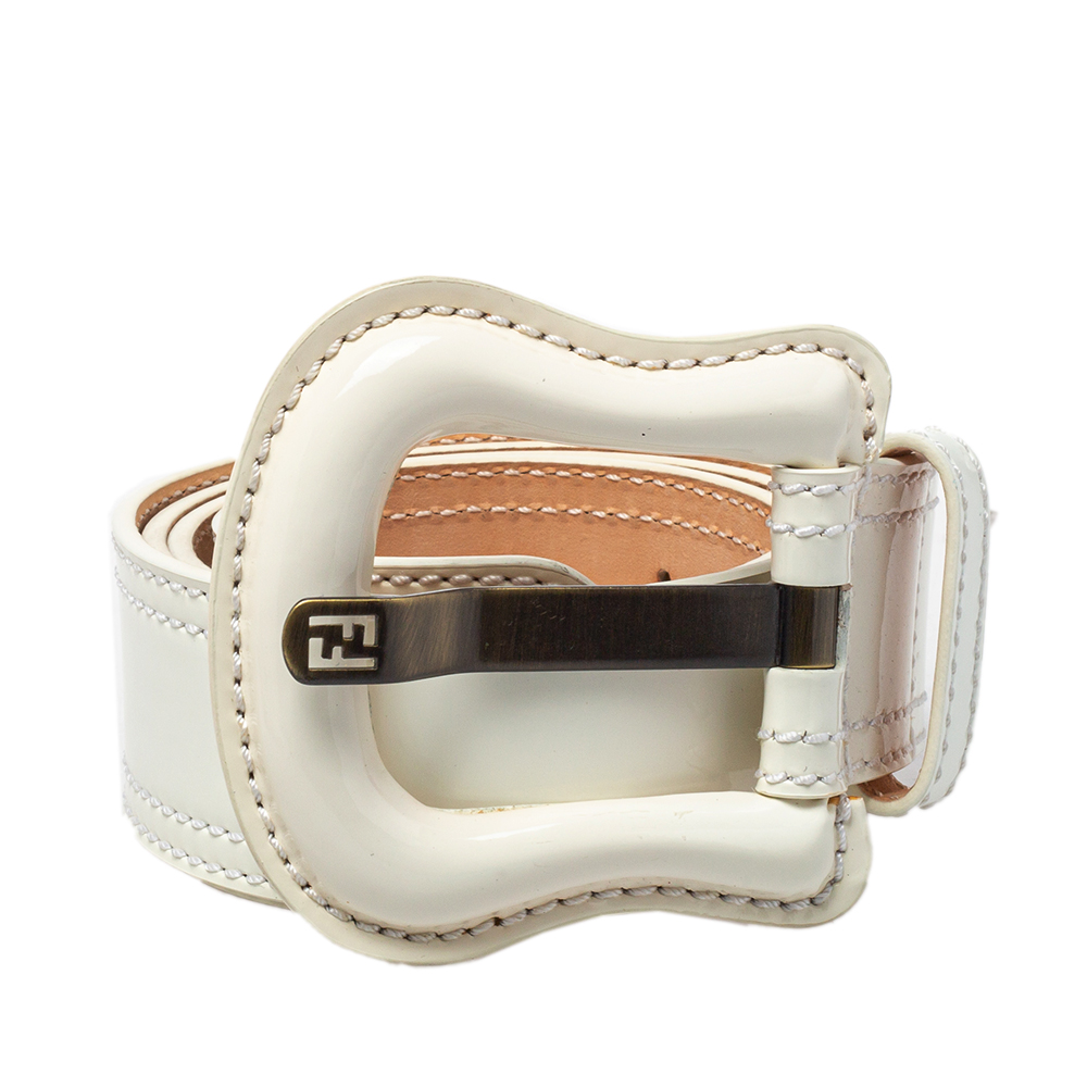 

Fendi White Patent Leather Waist B Buckle Belt