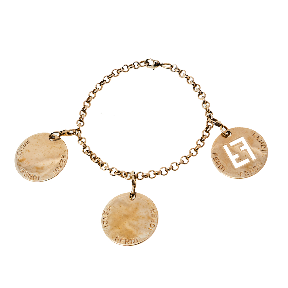 

Fendi Logo Identification Crystal Gold Tone Multi Charm Bracelet