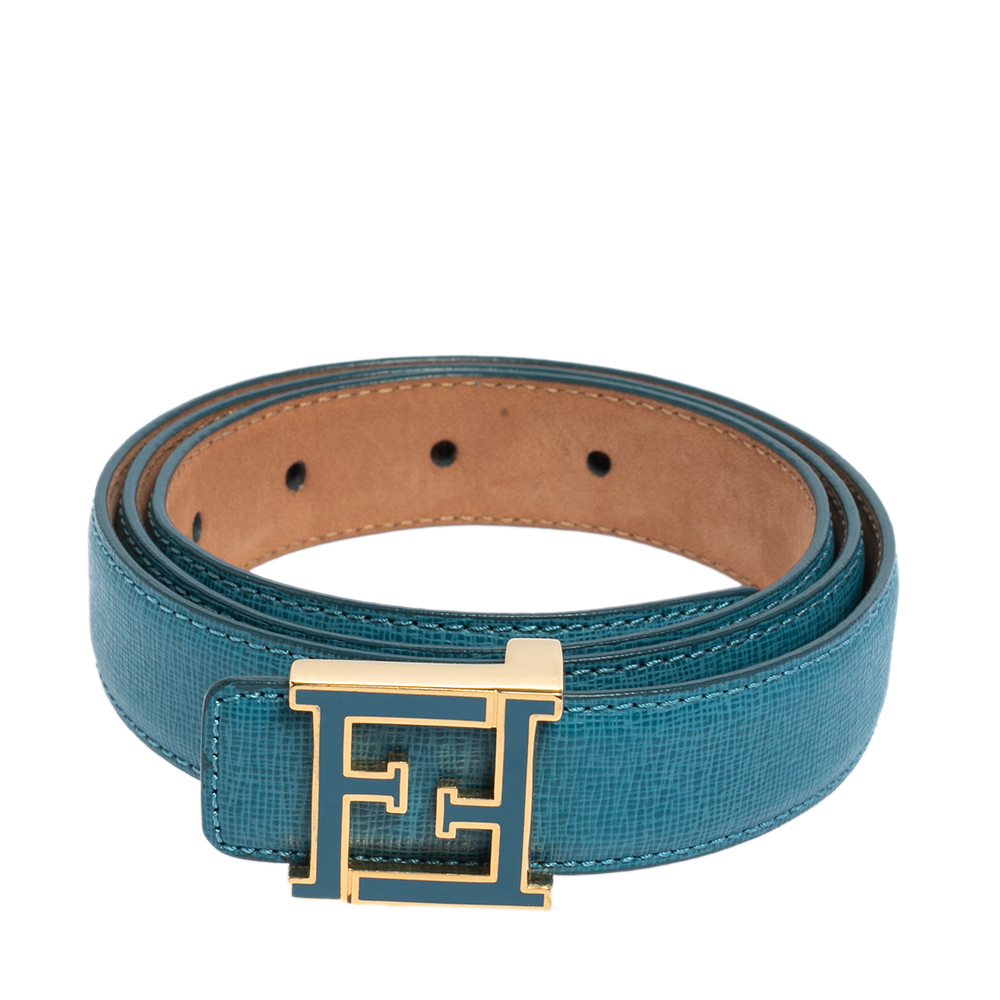 

Fendi Blue Leather FF Logo Buckle Belt