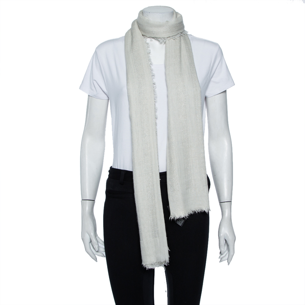 

Fendi White Lurex Striped Layered Cashmere & Cotton Shawl