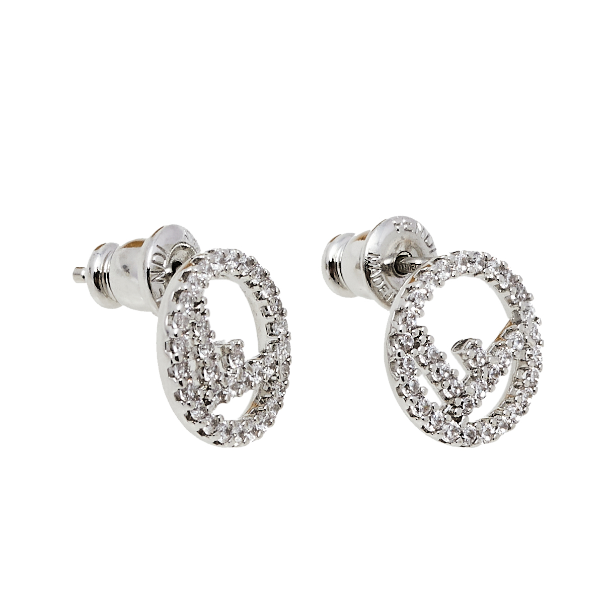 

Fendi F Is Fendi Crystal Palladium Finished Stud Earrings, Silver