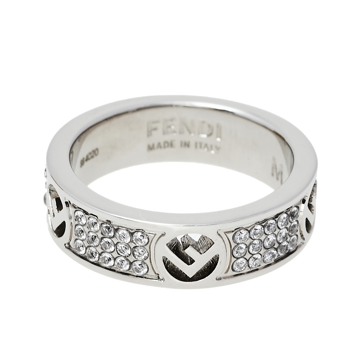 

Fendi F Is Fendi Crystal Palladium Finished Band Ring, Silver