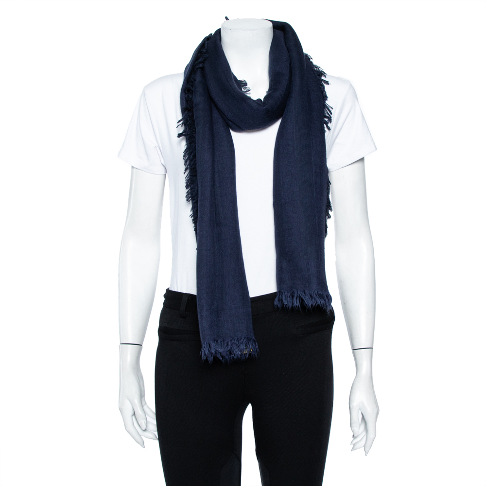 

Fendi Navy Blue Striped Cashmere & Cotton Shawl